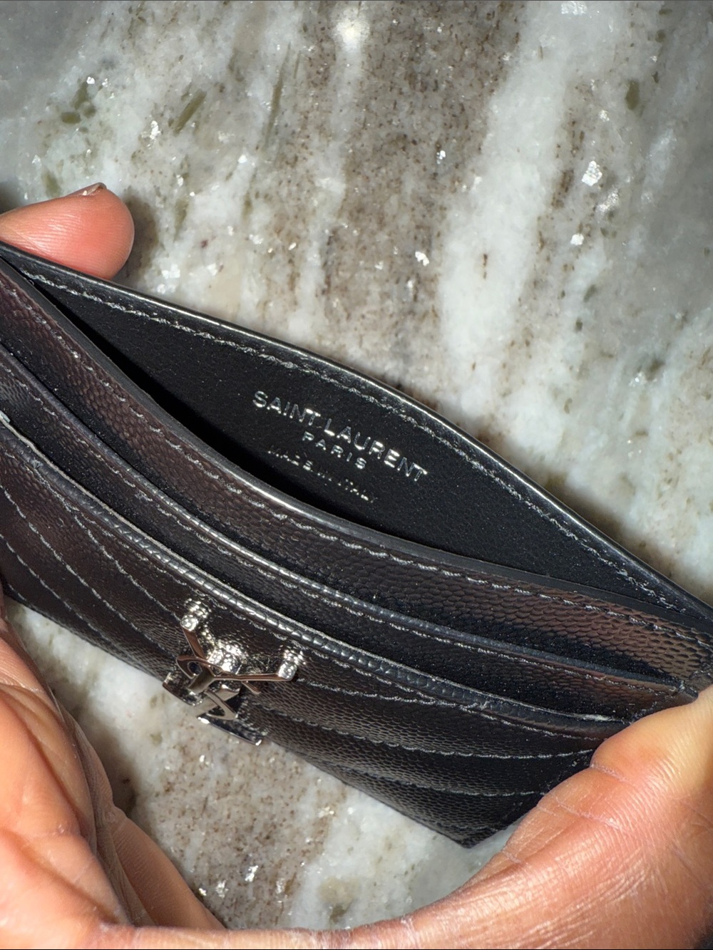 Saint Laurent Black Quilted Card Case with Silver YSL Emblem - Picture 2 of 9
